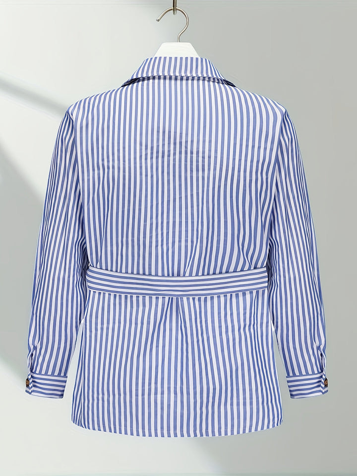 Heren Jas | Verticale Strepen | Klassieke Kraag & Ceintuurdetails | All-Season