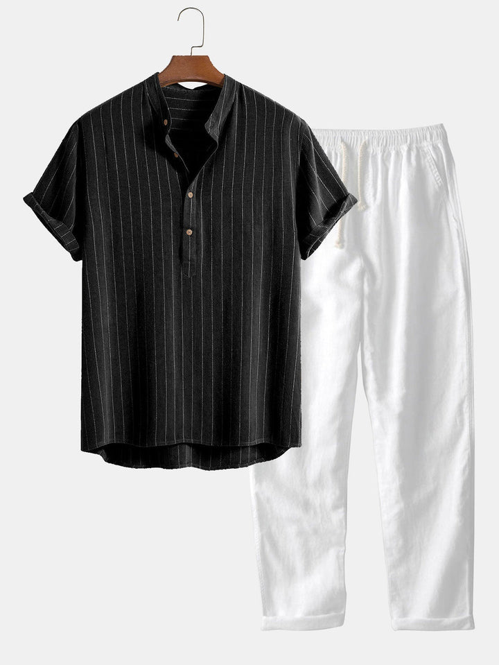 Heren Zomerset | Korte Mouwen Overhemd & Broek | Klassiek & Casual met Opstaande Kraag