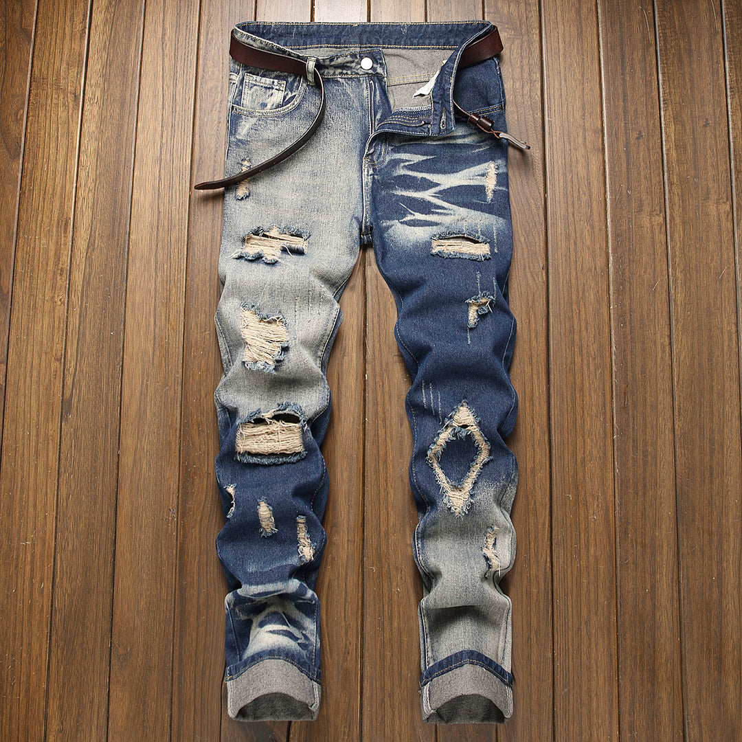 Heren Jeans | Verticale Tie-Dye Ontwerp | Rechte pasvorm | Modieuze Barrel Stijl