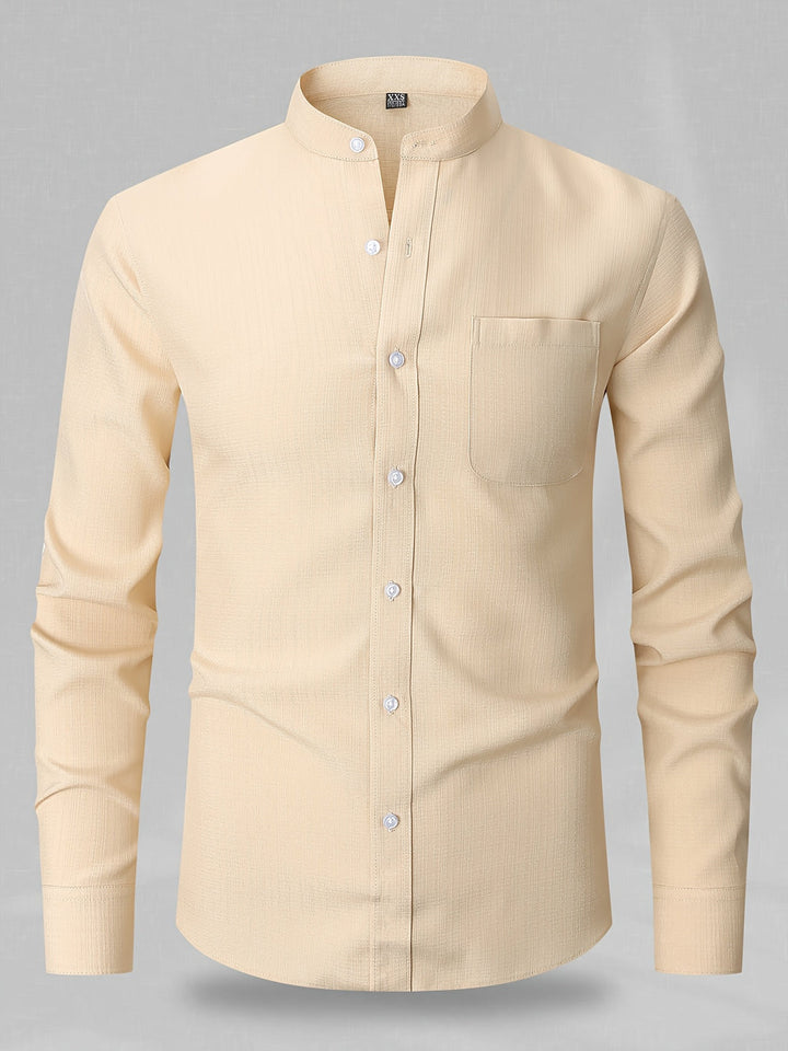 Heren Overhemd | Effen Kleur & Ronde Hals | Lange Mouwen & Casual Zakelijk