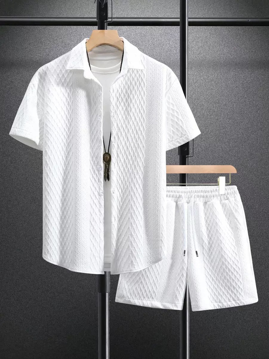 Heren Zomer Set | Revers Overhemd & Trekkoord Shorts | Effen Kleur | Casual