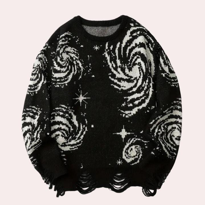 Gebreide trui met kosmische galaxy print voor heren met veelzijdige stijl en knus comfort | James