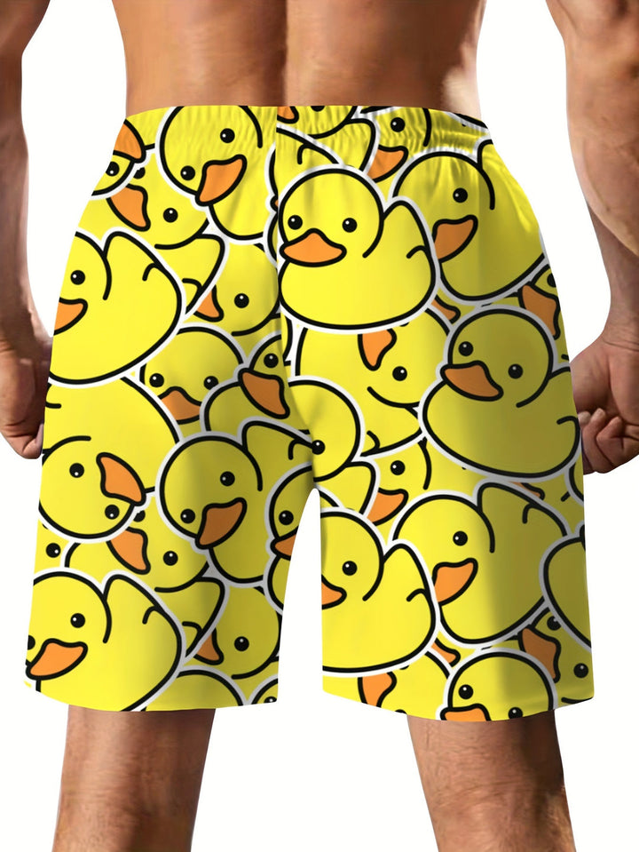 Heren Shorts | Digitale Eenden Cartoon Print | Casual & Creatief | Met Trekkoord en Zakken