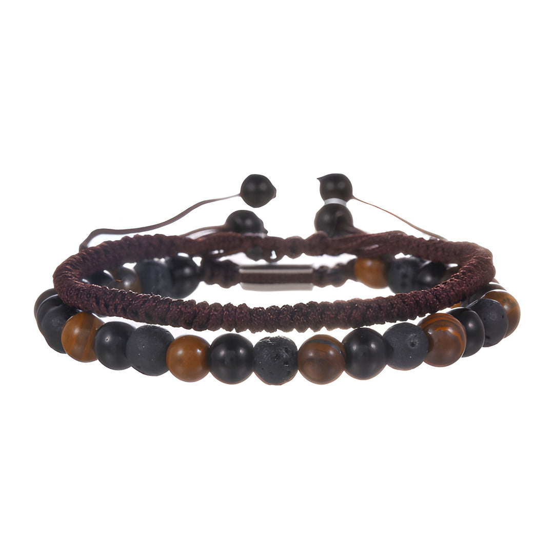 Heren Armbandenset | Dubbellaags Touw & Zwarte Onyx | 2-delig | Sportieve Stijl