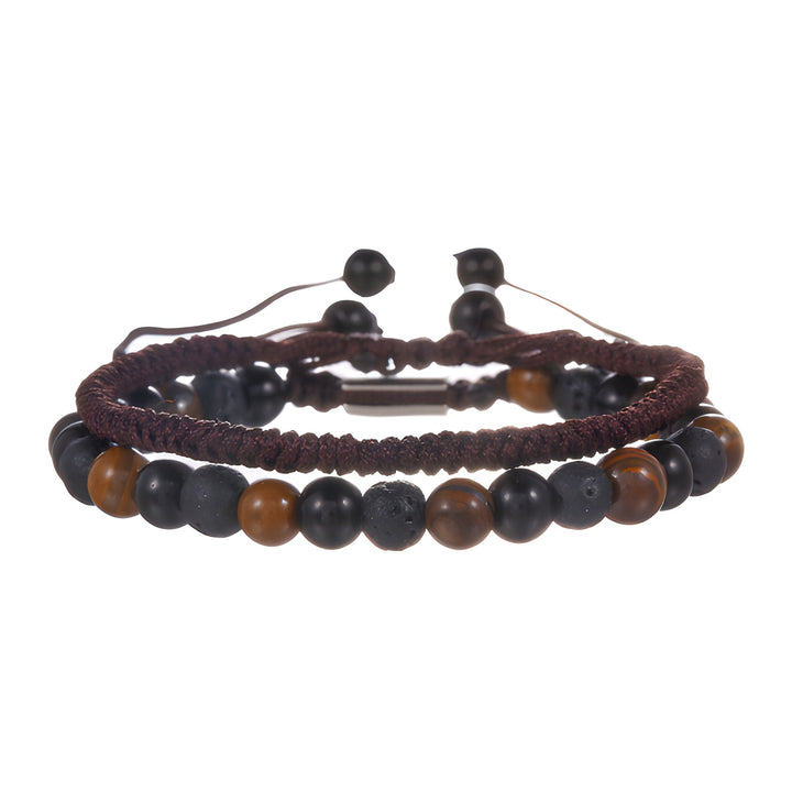 Heren Armbandenset | Dubbellaags Touw & Zwarte Onyx | 2-delig | Sportieve Stijl