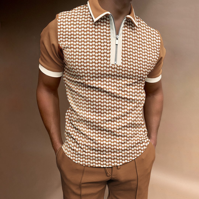 Heren Polo | Retro Zipper Design | Uniek Patroon & Modern Casual | Polyester Zomerstijl