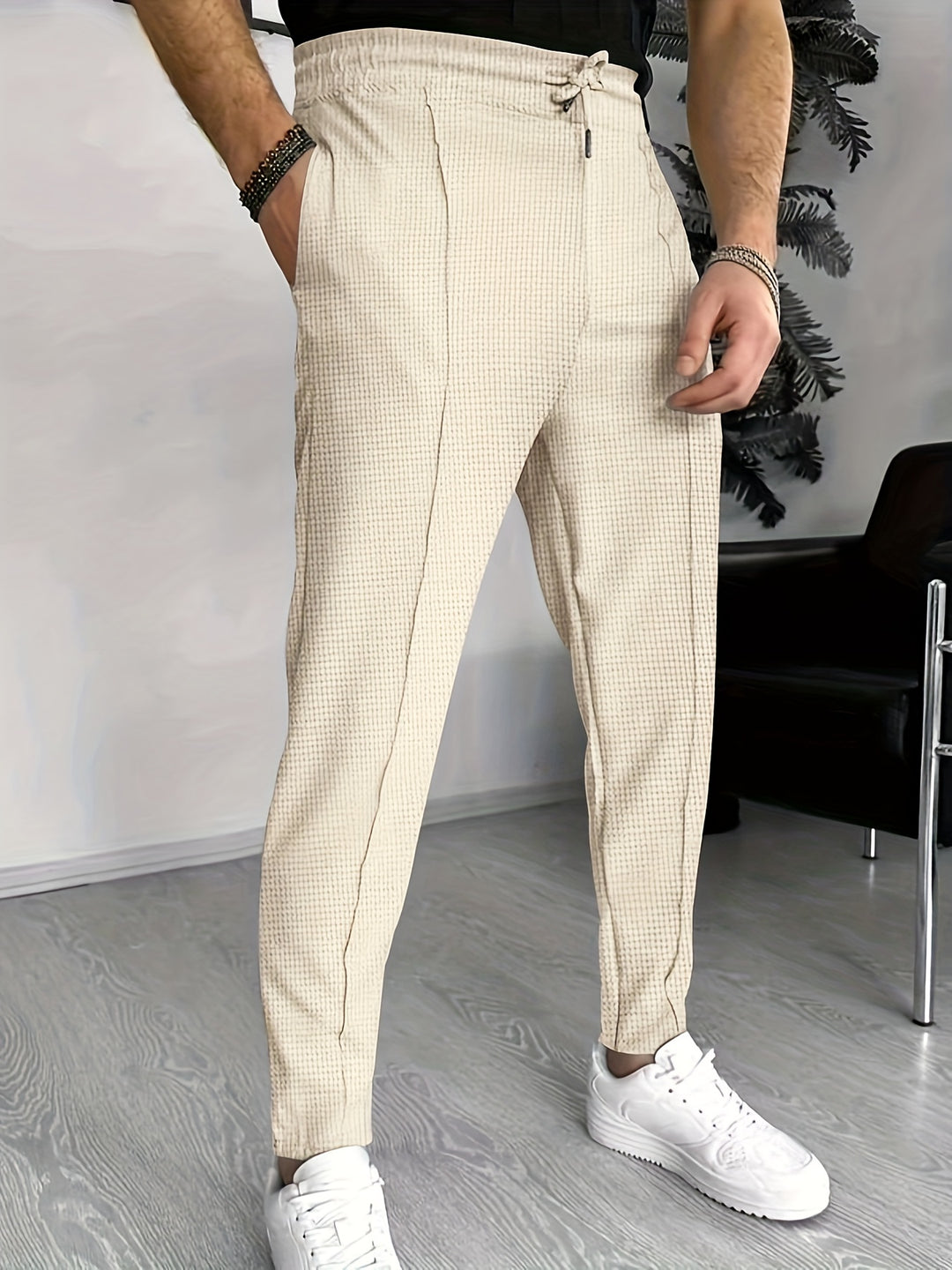 Heren Wafelpatroon Joggingbroek | Licht Stretch & Casual | Trekkoord Tailleband | Lente