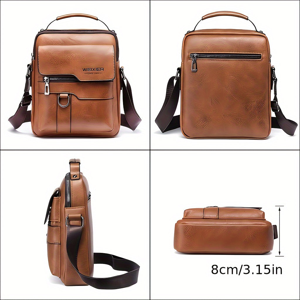 Heren Schoudertas | Vintage Crossbody | Meerdere Vakken | Verstelbare Band