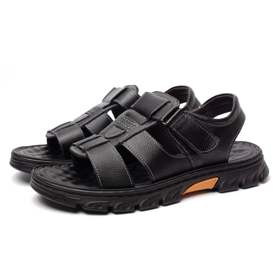 Heren Sandalen | Open Teen & Klittenband | Comfortabel & Antislip | Rundleer & Rubber Zool