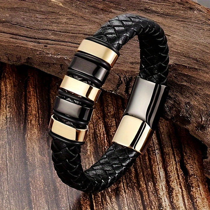 Heren Armband | Zwart Kunstleer & Magnetische Sluiting | Modieus & Comfortabel | Legering