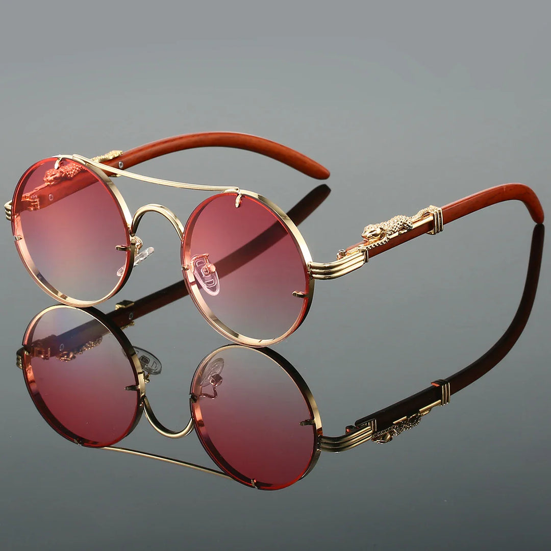 Heren Ronde Zonnebril | Vintage Luipaard Design | UV400 Bescherming | Luxe Retro Look