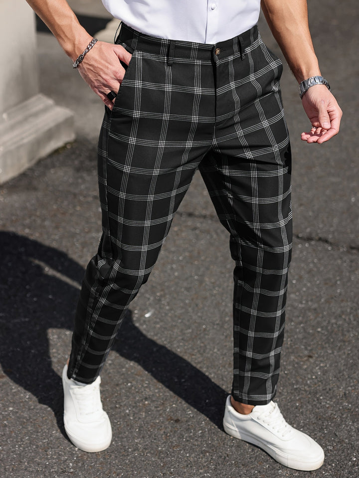Heren Broek | Geruit Ontwerp | Rechte Pijp | Comfort & Zakken | Lente en Herfst