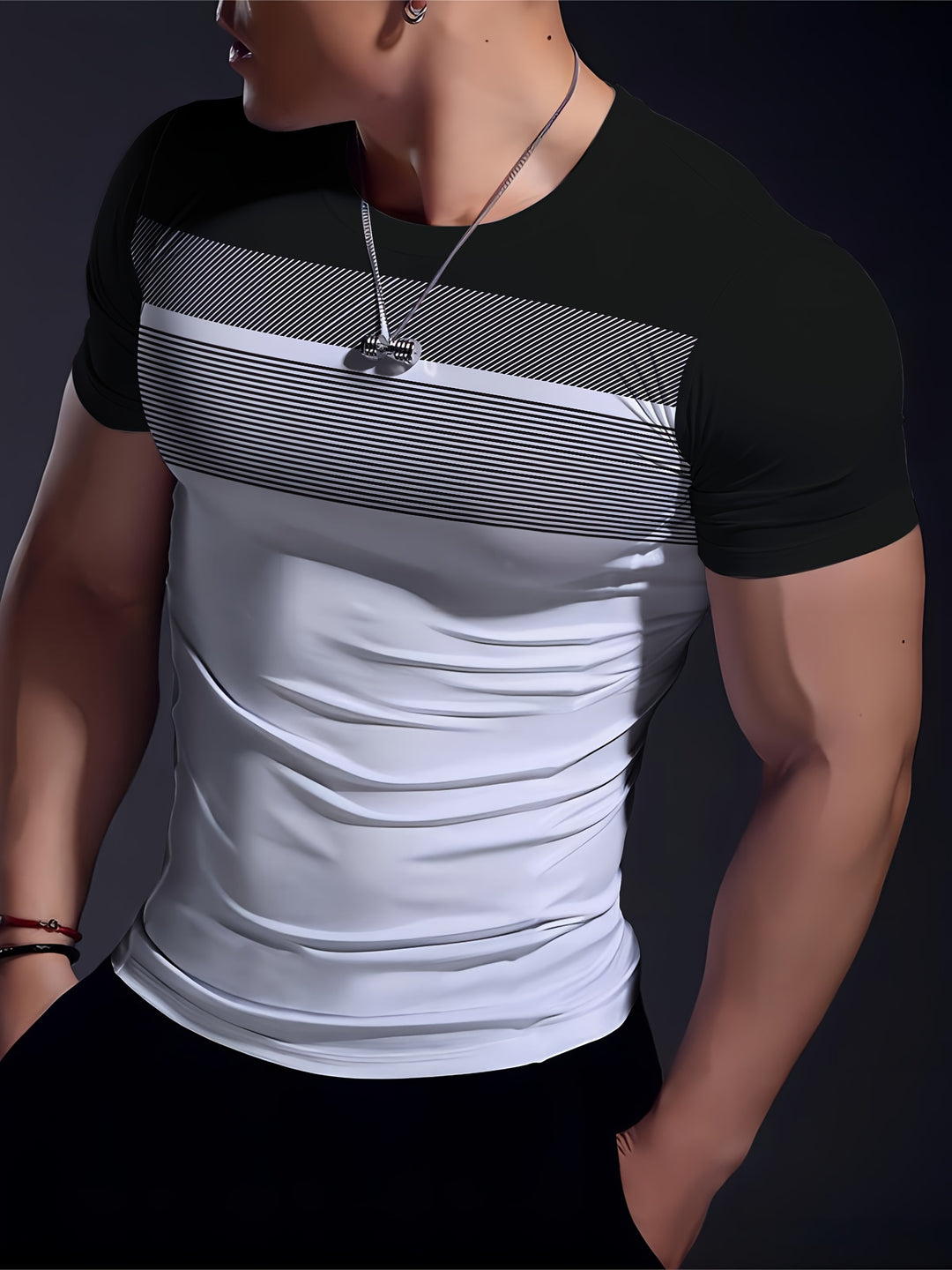 Heren Sport-T-shirt | Marineblauw-Wit Gradiënt | Hoge Elasticiteit & Sneldrogend | Gym & Outdoor