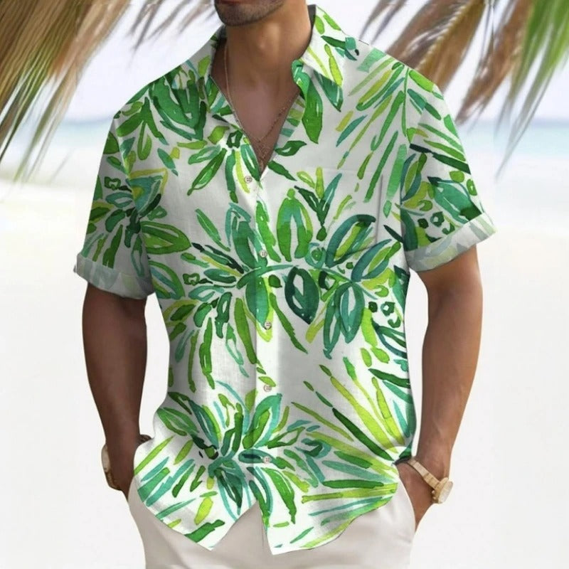 Heren Shirt | Korte Mouw | Tropical Palm Print | Zomer