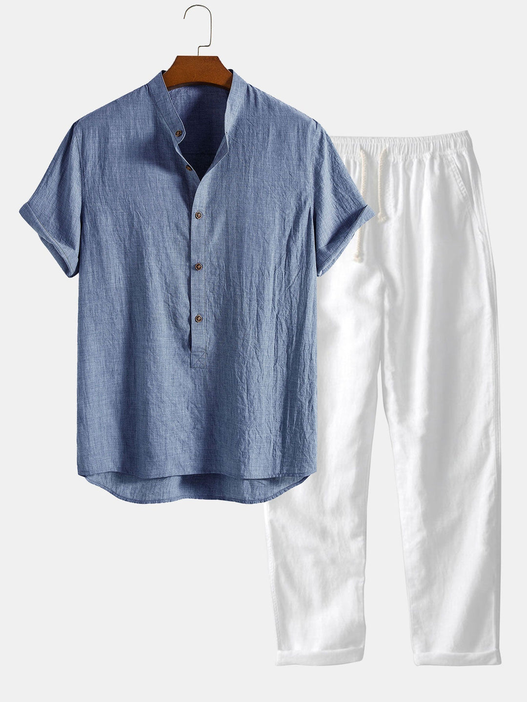 Heren Set | Korte Mouw Shirt & Broek | Ademend & Casual | Linnenmix & Katoen