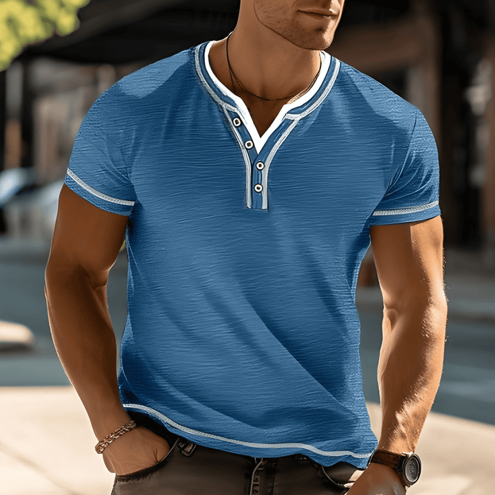 Heren Henley Shirt Korte Mouw - Moderne Knoopsluiting