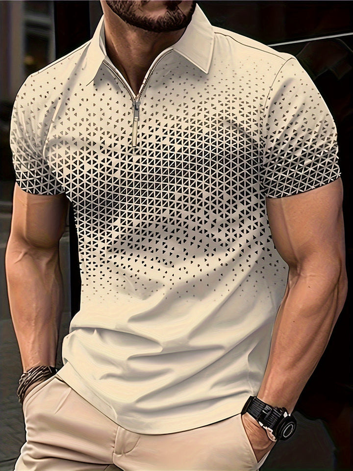 Heren Overhemd | Geometrisch Patroon | Comfortabel & Veelzijdig | Zip Korte Mouw