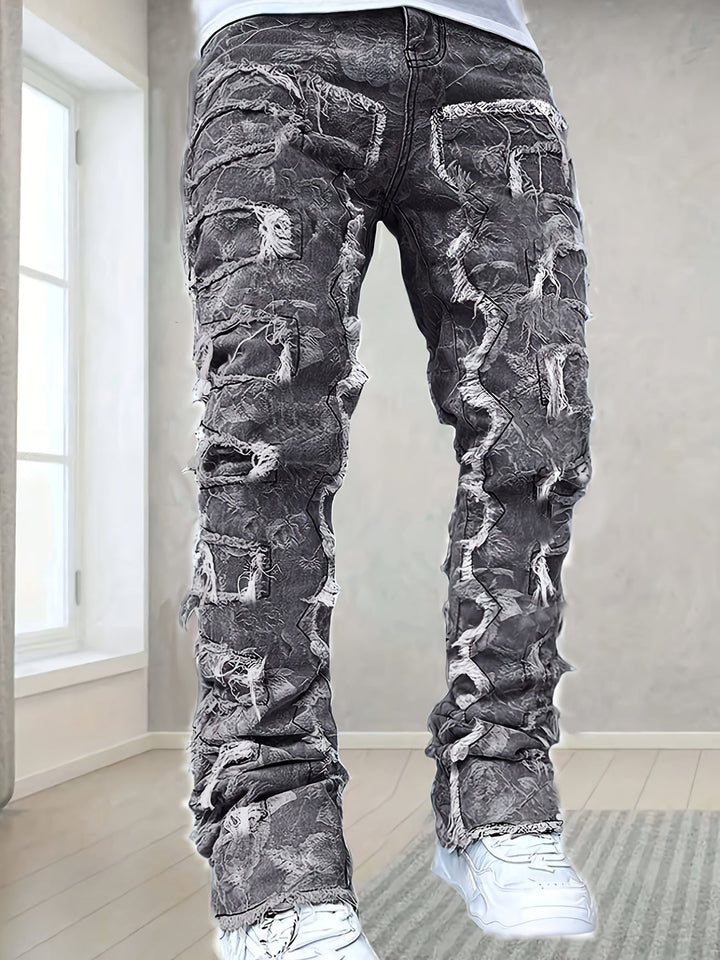 Heren Jeans | Effen Kleur & Rafelige Details | Skinny Fit met Zakken | Casual