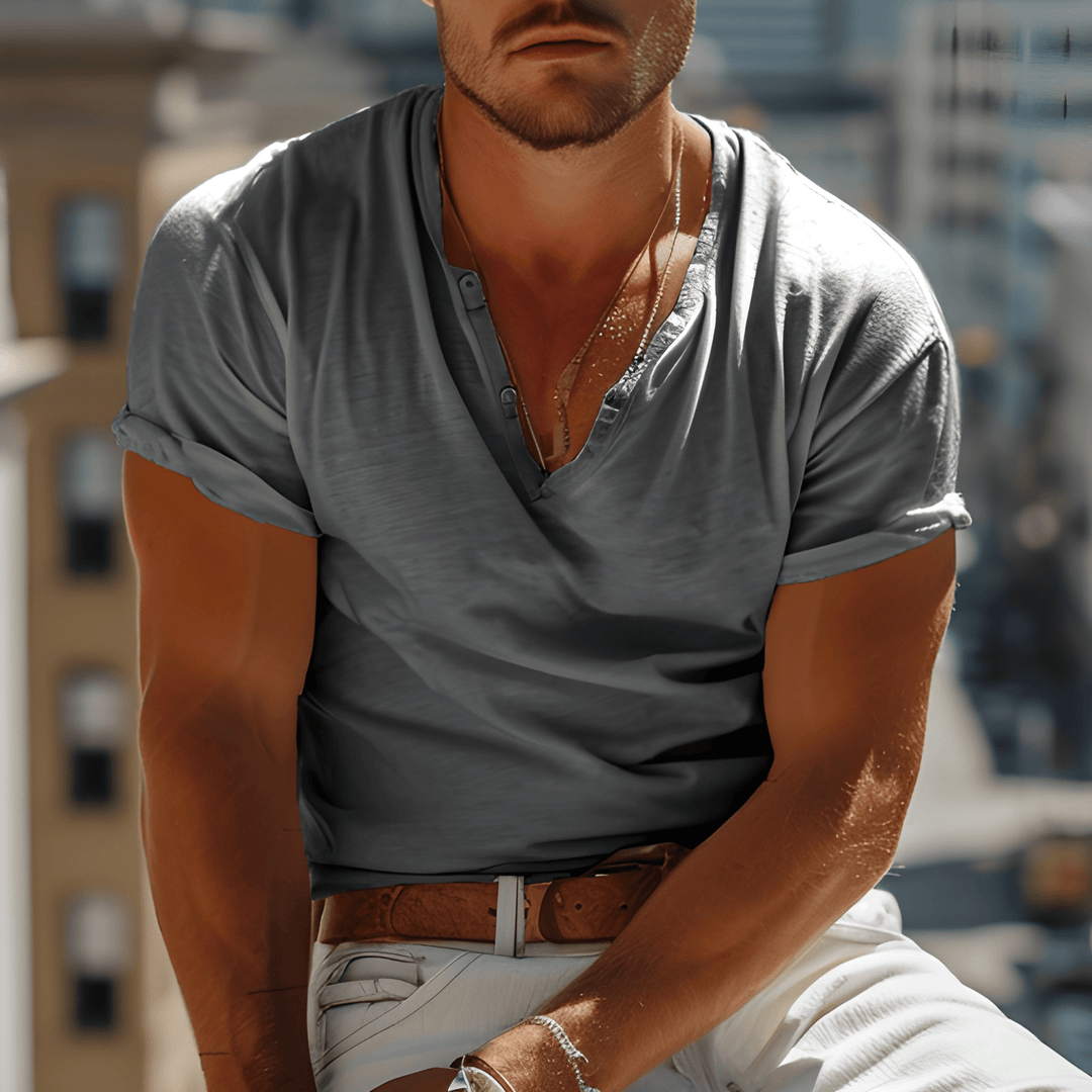 Heren Zomer T-shirt | Henley Kraag | Casual & Comfortabel | Lichtgewicht Polyester