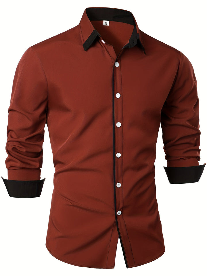 Heren overhemd | Tijdloos & Comfortabel | Contrasterende Knoop | Lange Mouwen | Casual