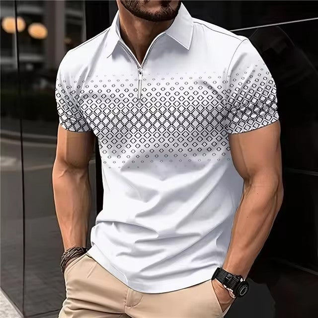 Heren Overhemd | Geometrisch Patroon | Comfortabel & Veelzijdig | Zip Korte Mouw
