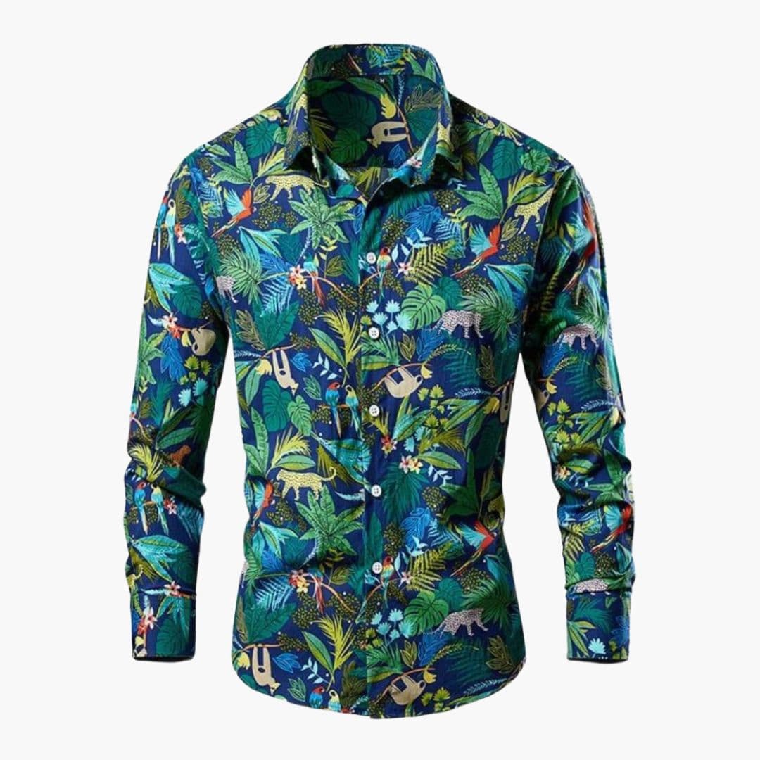 Heren Overhemd | Button Up | Tropische Print | Lange Mouwen