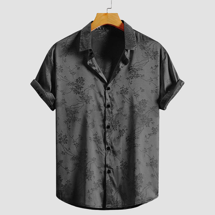 Heren Overhemd | Satijnlook met Bloemdetail | Glans Finish & Relaxed Fit | Luxe Partywear