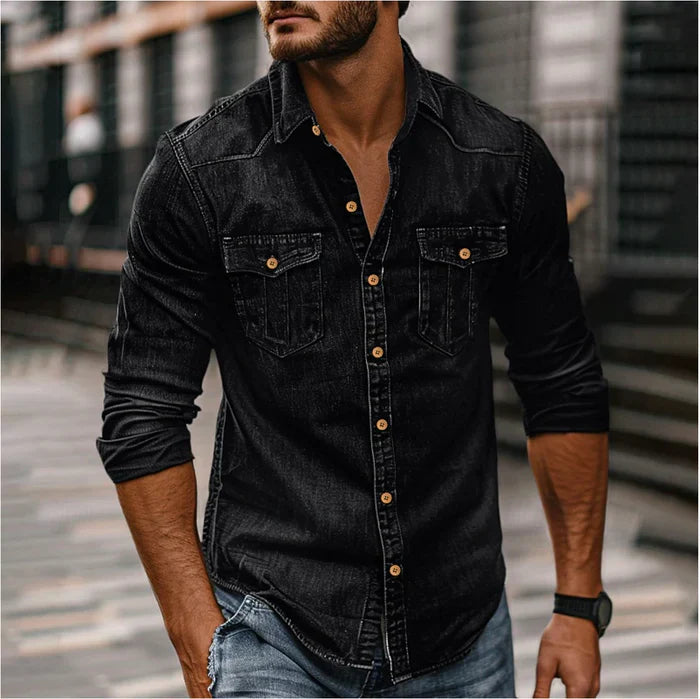 Heren Denim Overhemd | Moderne stijl | Slim Fit & Drukknoopsluiting | Stoer & Tijdloos