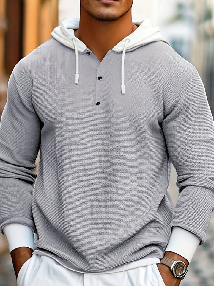 Heren Overhemd | Wafelgebreid & Capuchon | Kleurblok & Geribbeld Detail | Casual & Sportief