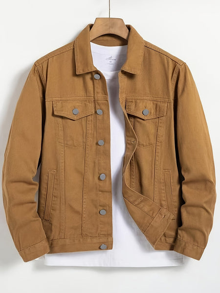 Heren Denim Jas | Klassiek & Duurzaam | Knoopsluiting & Borstzakken | Bruin
