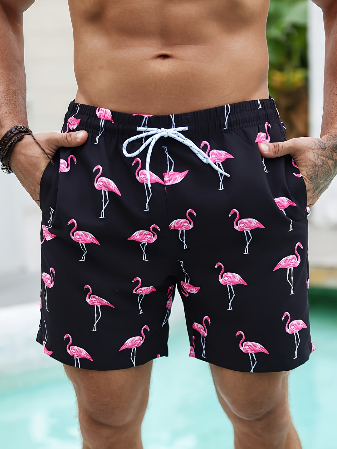 Heren Strandshorts | Gradiëntkleuren & Flamingo-Print | Causal zomerse stijl