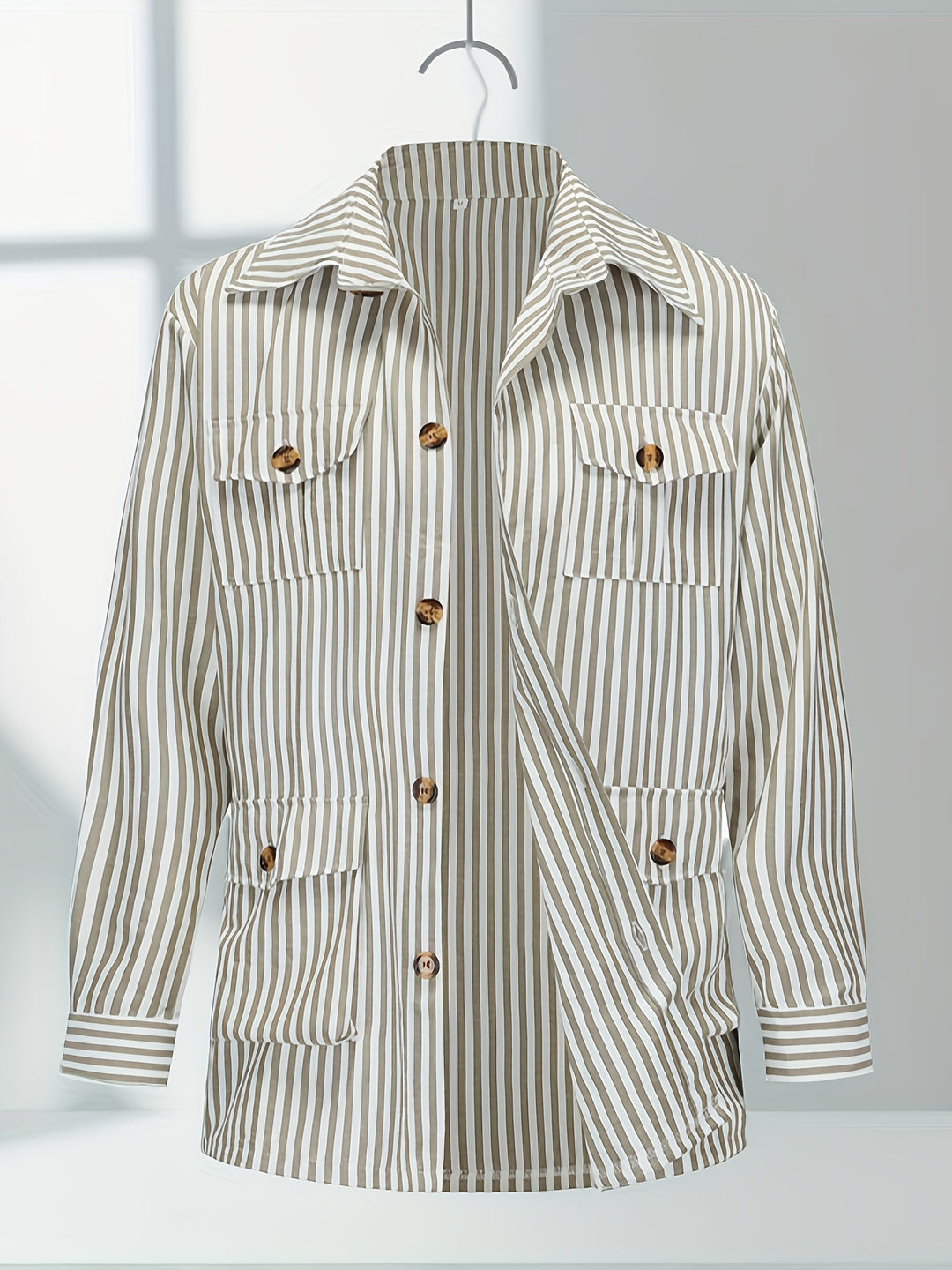 Heren Jas | Verticale Strepen | Klassieke Kraag & Ceintuurdetails | All-Season