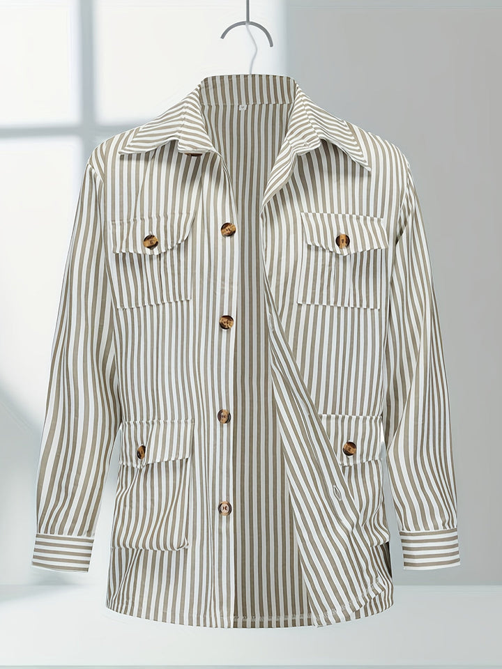 Heren Jas | Verticale Strepen | Klassieke Kraag & Ceintuurdetails | All-Season