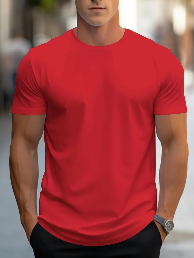 Heren T-Shirt | Effen Kleur & Ronde Hals | Los Model Streetwear | Polyester