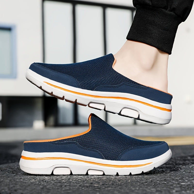 Heren Instap-Sneakers | Lichtgewicht & Ademend Mesh | MD Zool | Marineblauw met Oranje Accenten