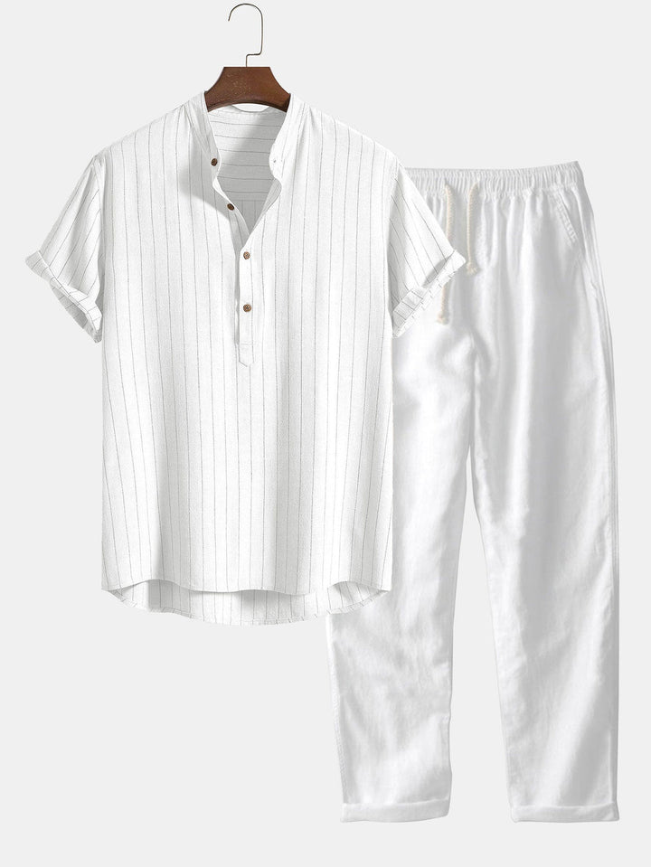 Heren Zomerset | Korte Mouwen Overhemd & Broek | Klassiek & Casual met Opstaande Kraag