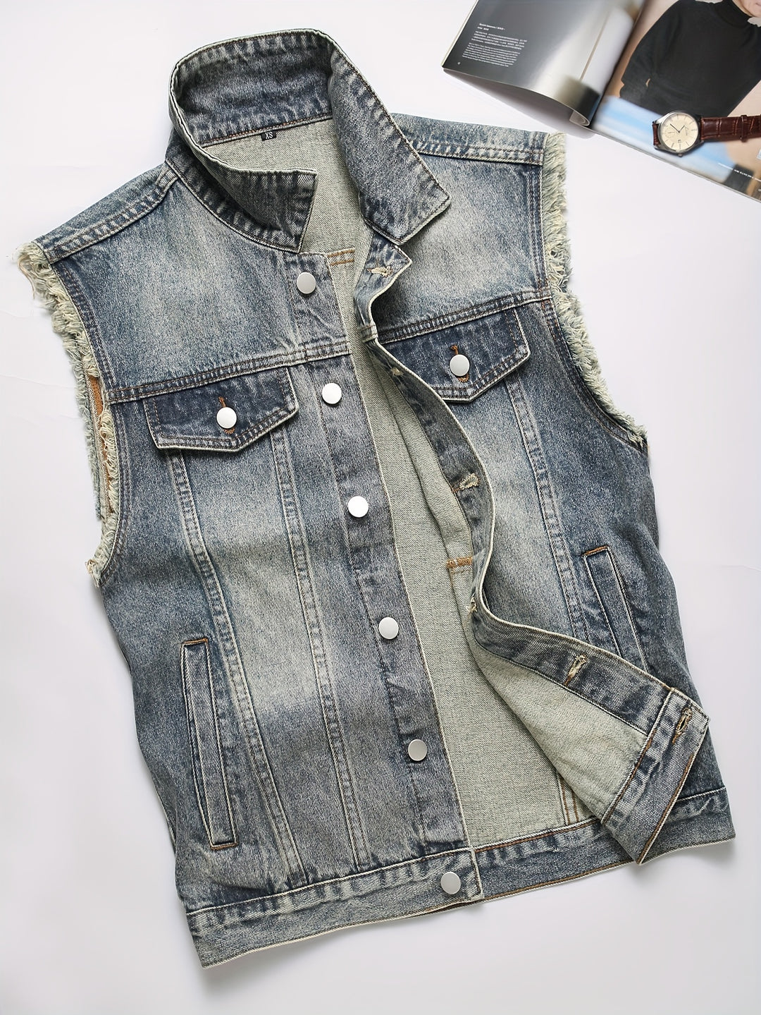 Heren deminvest | Regular Fit Mouwloos Denimvest | Casual Zomeroutfit