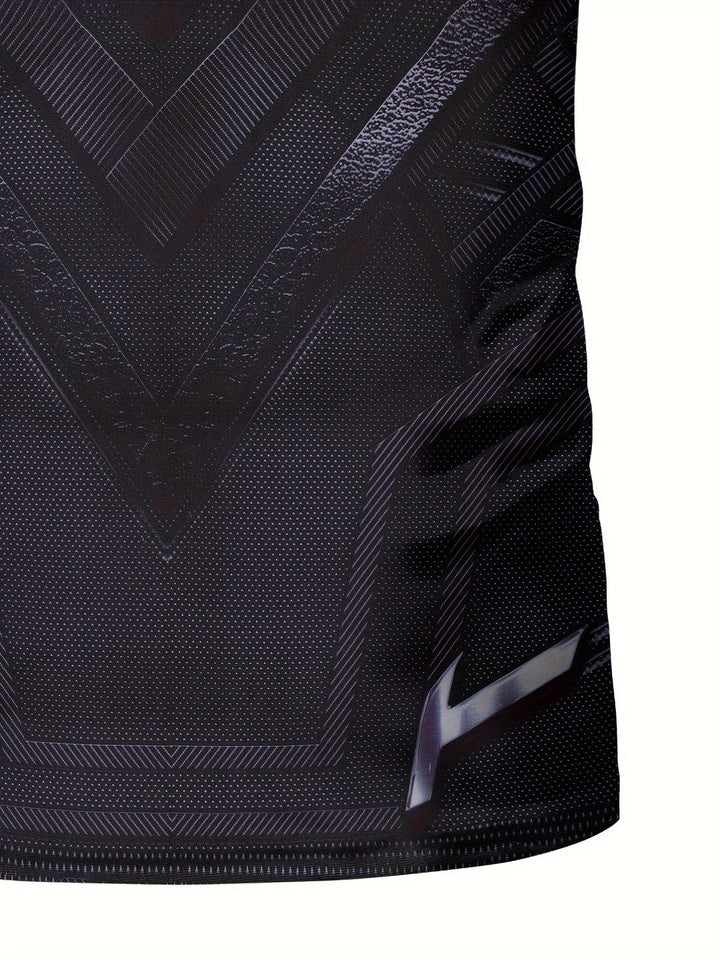 Heren Compressie T-shirt | High-Elastic & Sneldrogend | Geometrisch Patroon | Voor Fitness & Outdoor
