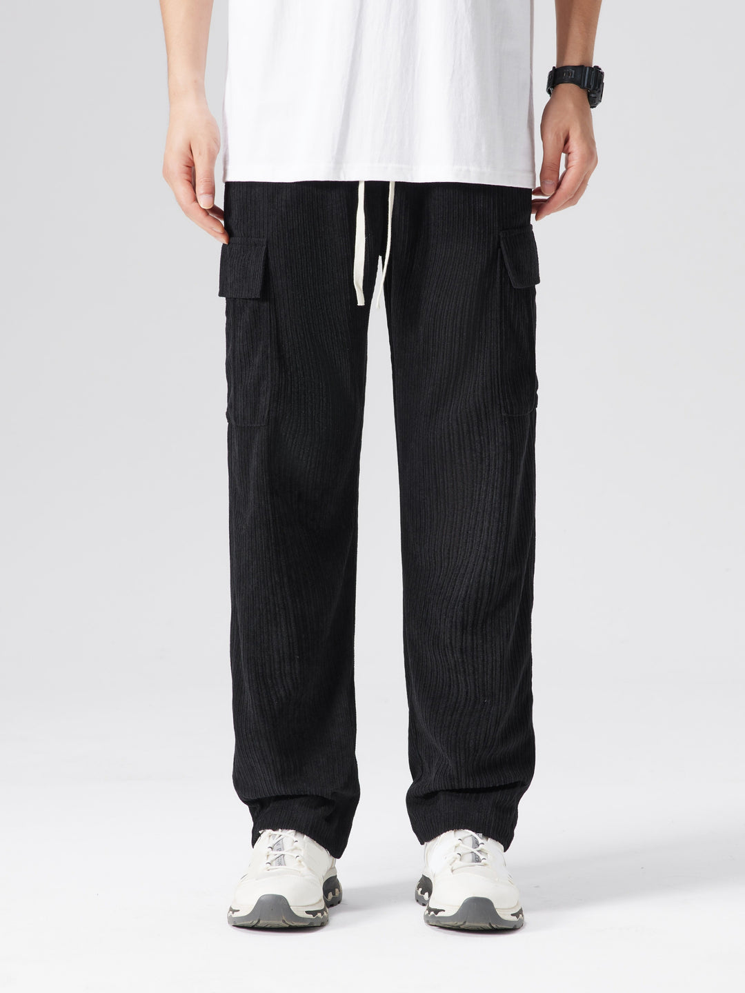Heren Cargo Broek | Trekkoord Taille | Meerdere Zakken | Effen Outdoor Stijl