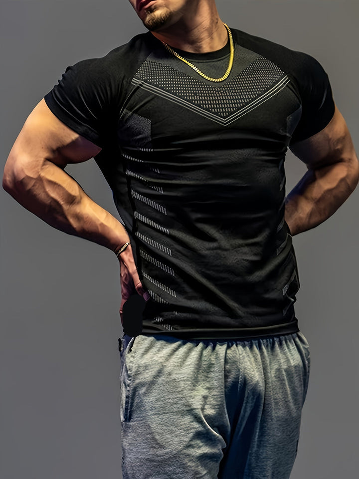Heren T-shirt | Gestreept Design | Ademend & Rekbaar | Sportshirt Gym & Hardlopen
