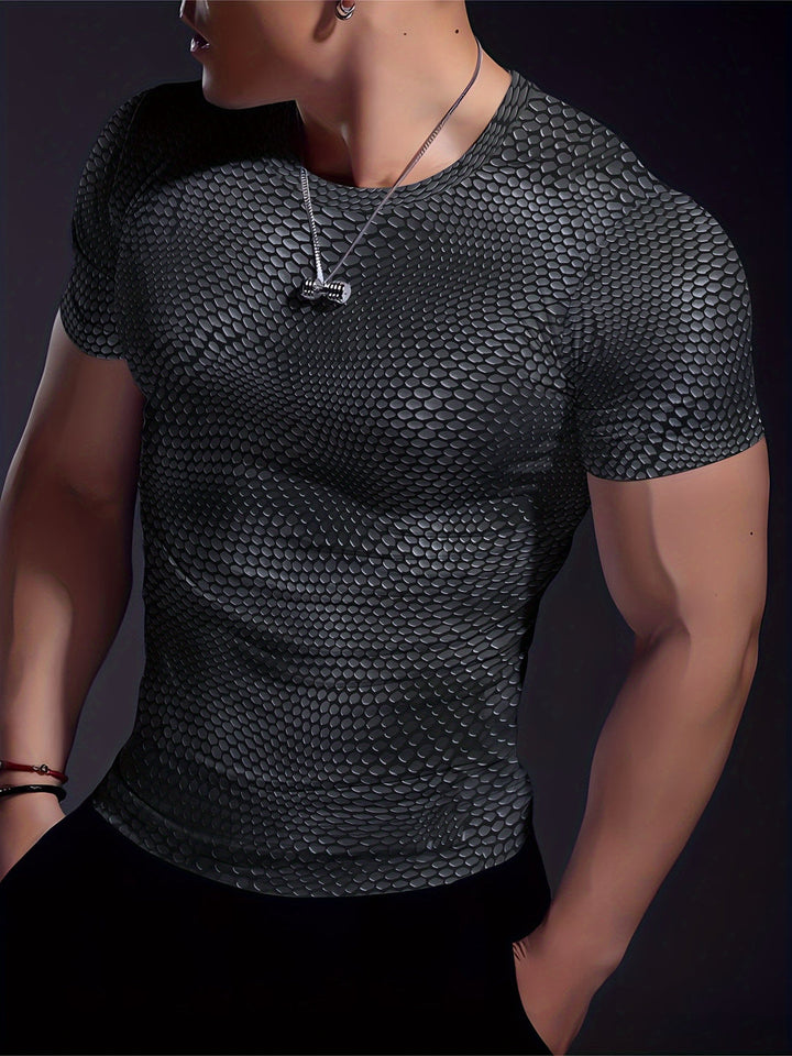 Heren T-shirt | 3D Geometrisch Patroon | Hoge Stretch & Scheurvast | Zomer Sporttop
