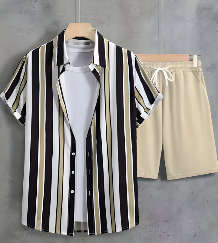 Heren Zomer Set | Barok Gestreept Overhemd & Trekkoord Shorts | Retro & Stijlvol