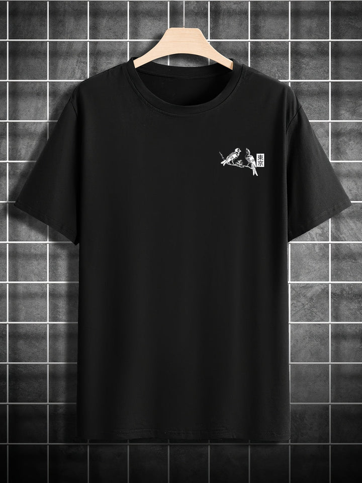 Heren Casual T-Shirt | Bloemen- & Vogelprint | Ademend Polyester | Zomer | Korte Mouwen