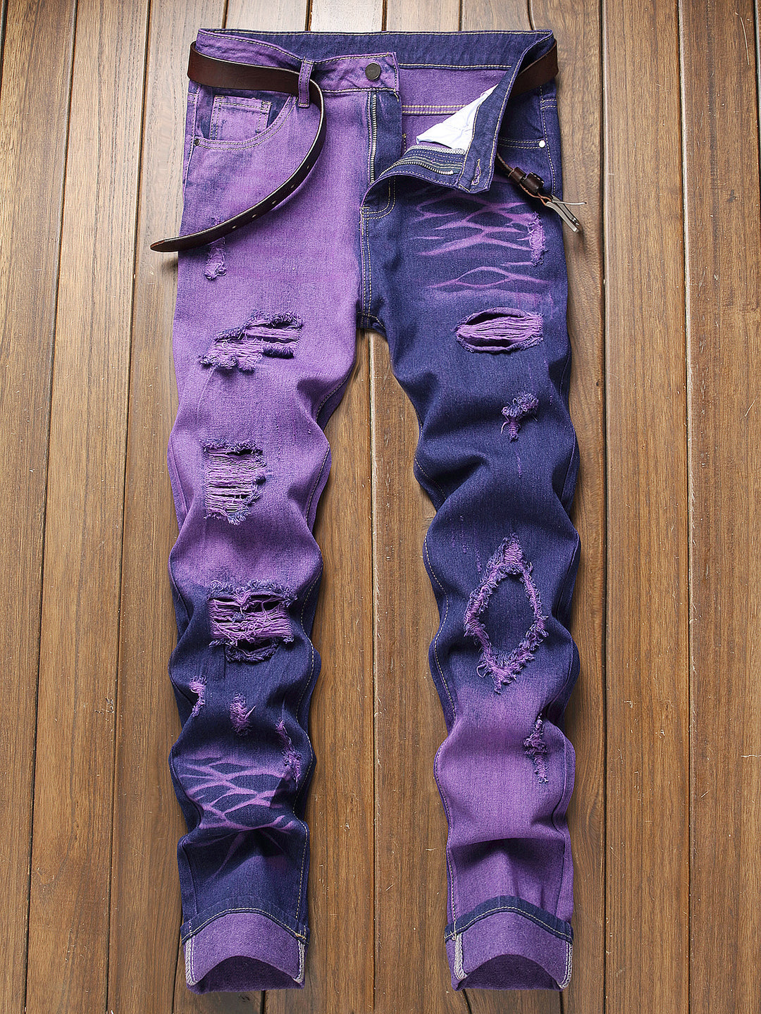 Heren Jeans | Verticale Tie-Dye Ontwerp | Rechte pasvorm | Modieuze Barrel Stijl