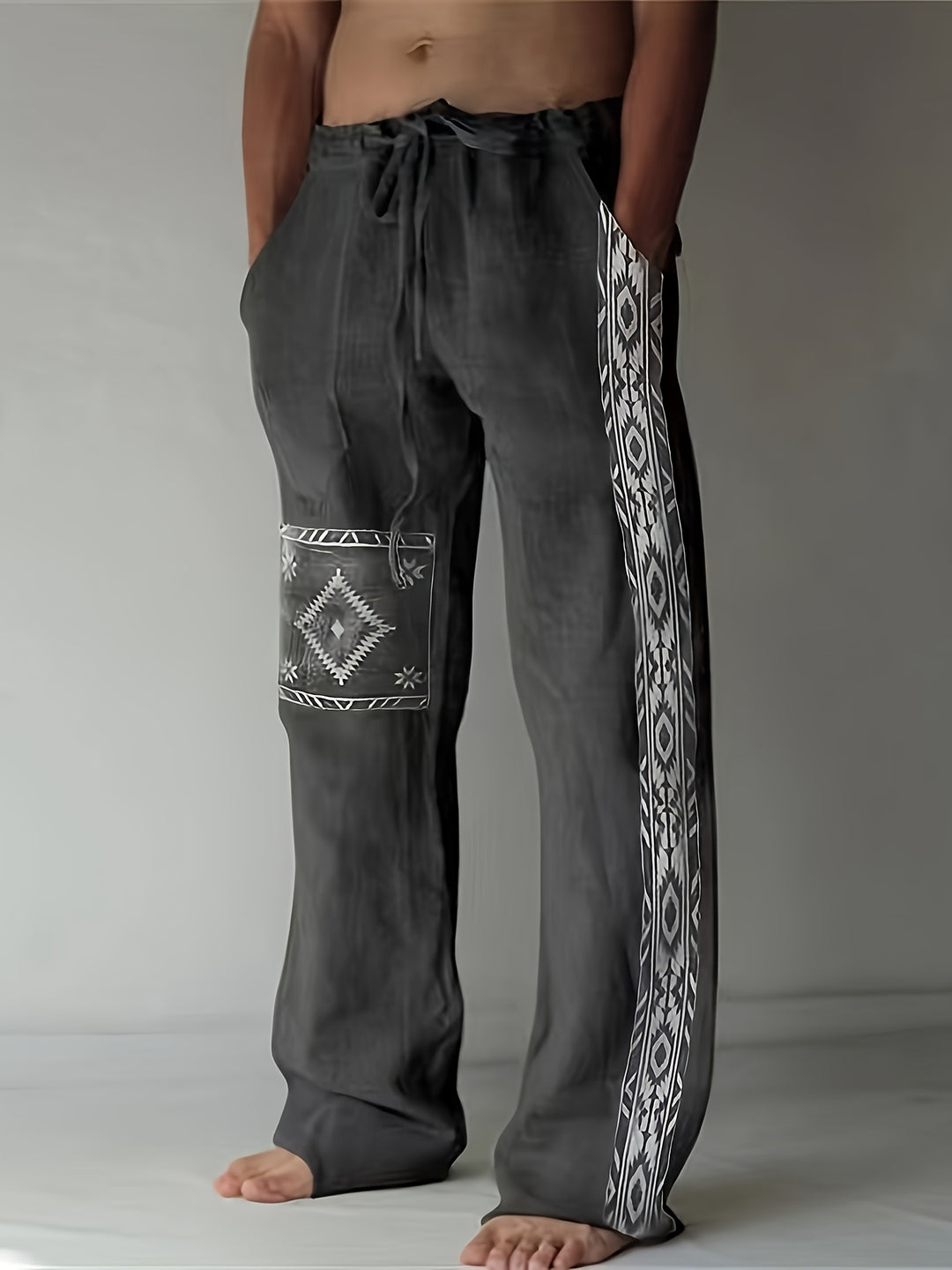 Heren Casual Broek | Etnische Stijl & Geometrisch Patroon | Trekkoord Taille | Lente