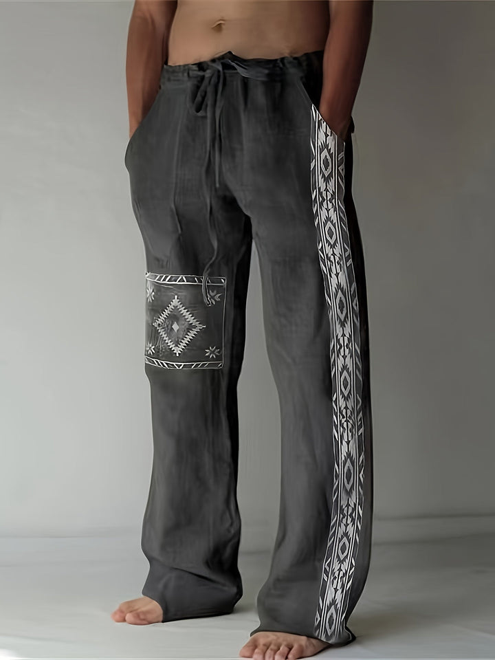 Heren Casual Broek | Etnische Stijl & Geometrisch Patroon | Trekkoord Taille | Lente