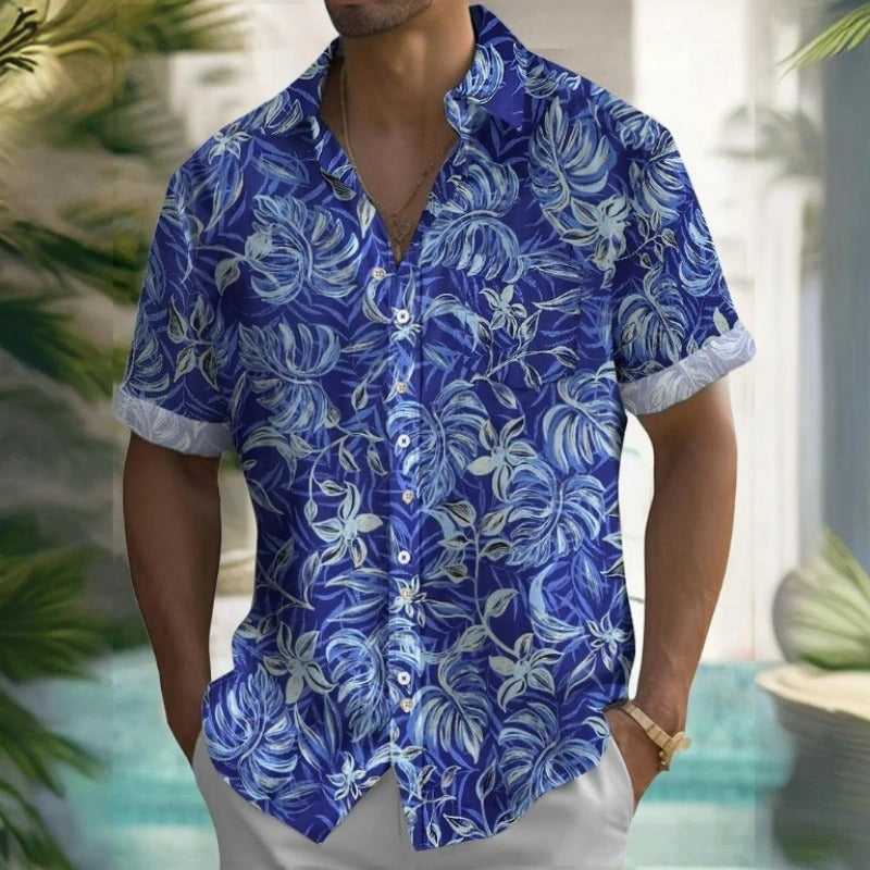 Heren Shirt | Korte Mouw | Tropical Palm Print | Zomer