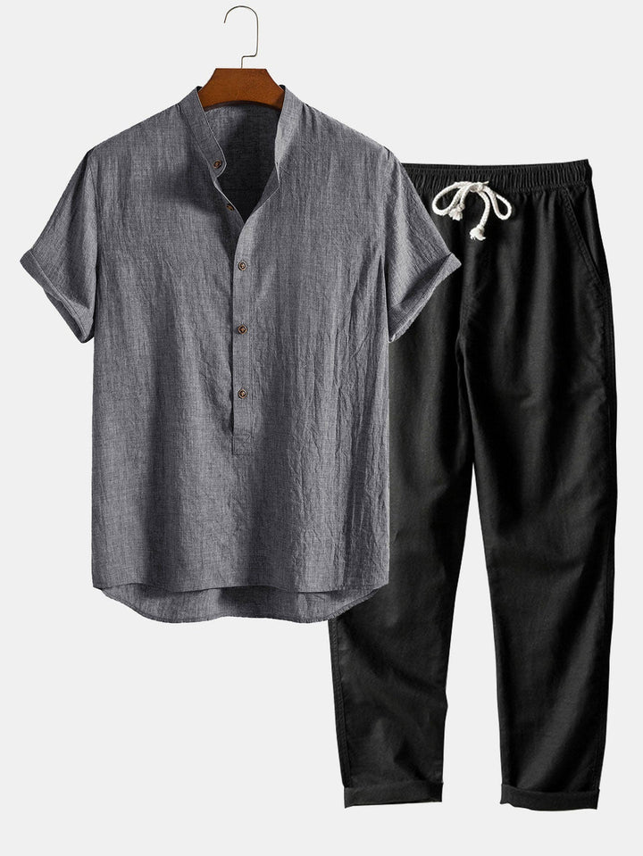 Heren Set | Korte Mouw Shirt & Broek | Ademend & Casual | Linnenmix & Katoen