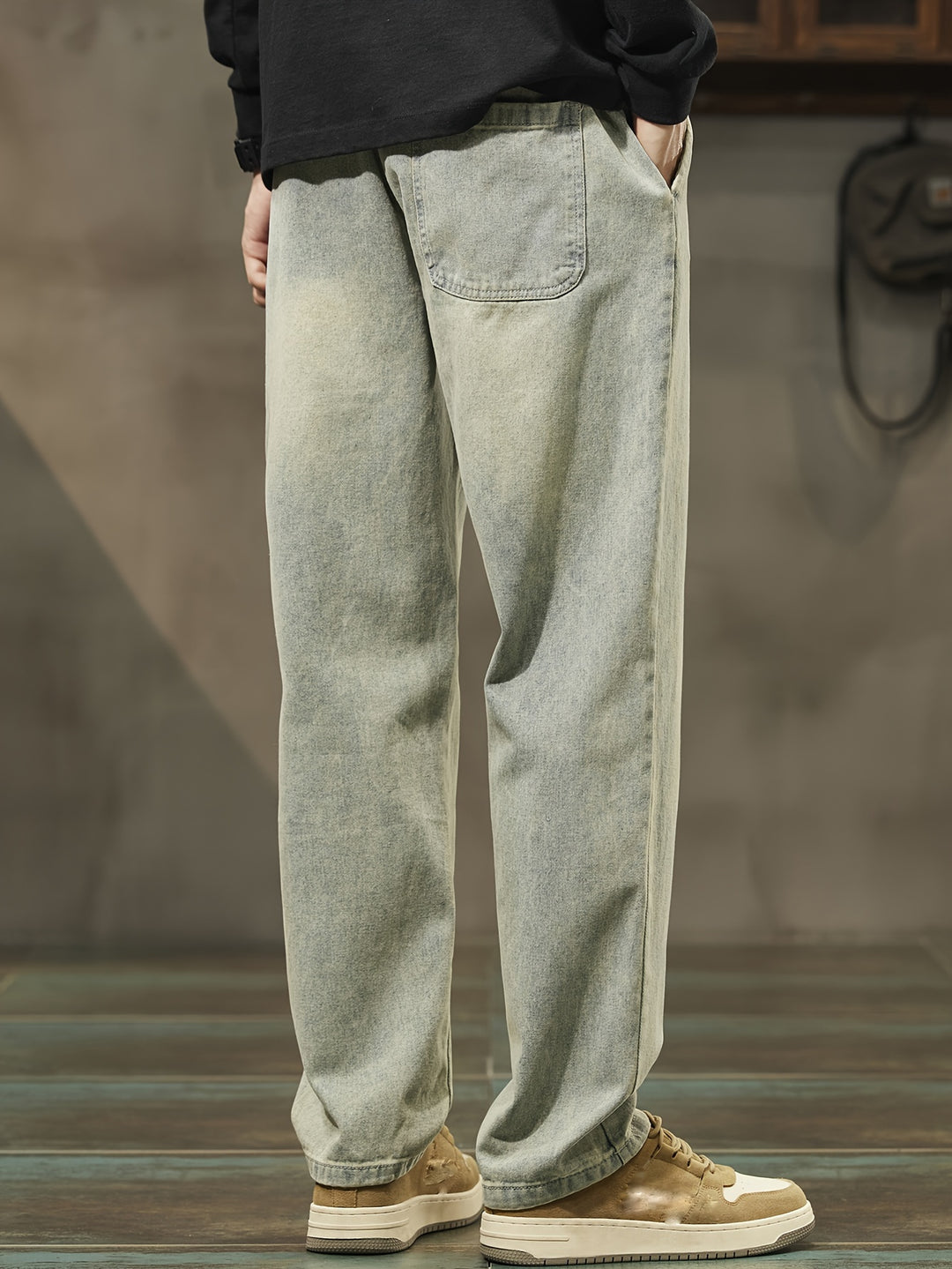 Heren Denim Broek | Gewassen Look & Trekkoord | Rechte Pijp met Zakken | Casual