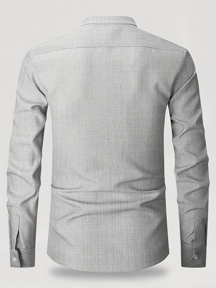 Heren Overhemd | Effen Kleur & Ronde Hals | Lange Mouwen & Casual Zakelijk